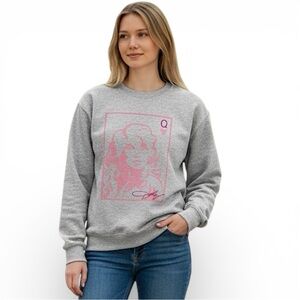 Dolly Parton Queen of Hearts Country Gray Pink Crewneck Sweatshirt Women’s Small